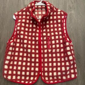 Red Sherpa Checkered Vest